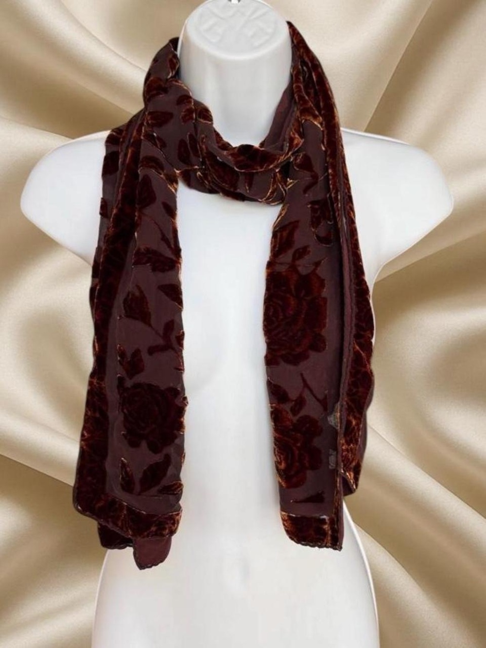 Velvet Floral Burnout Scarf in Deep Brown